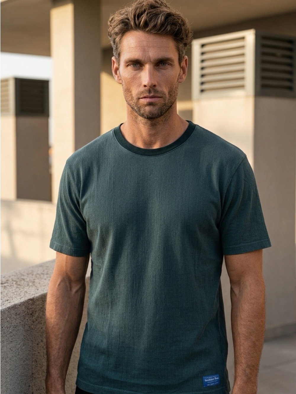 Scotch & Soda Men's Crew Tee in Dark Olive with Dark Green Trim